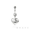 316L SURGICAL STEEL MULTI CZ STAR HEART DANGLE ROUND CZ BELLY BUTTON NAVEL RING 